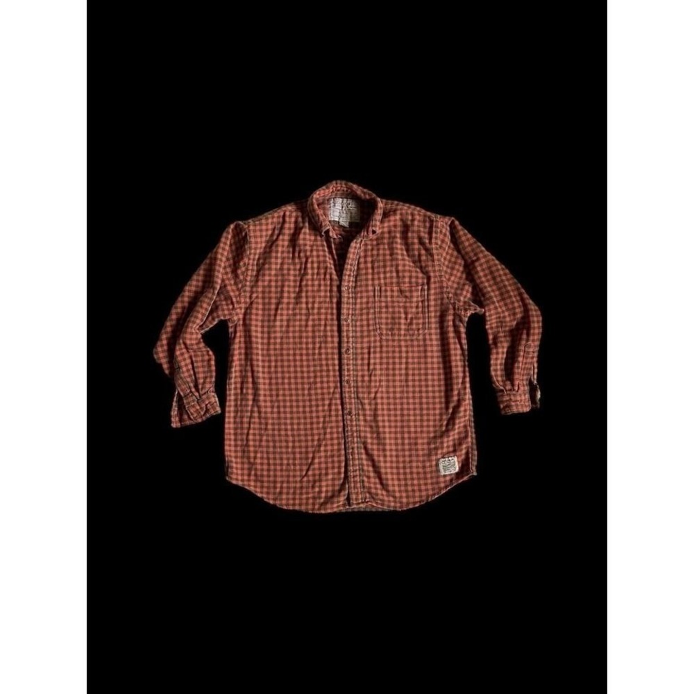 Abercrombie & Fitch Large Orange Green Plaid‎ Long Sleeve Button Down VTG Large
